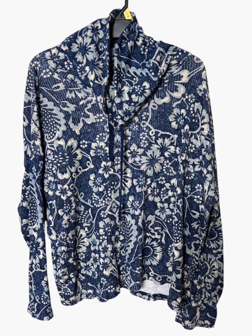 Chaps Blue Floral Waffle-Knit Cowl Neck Drawstring Pullover Size XL